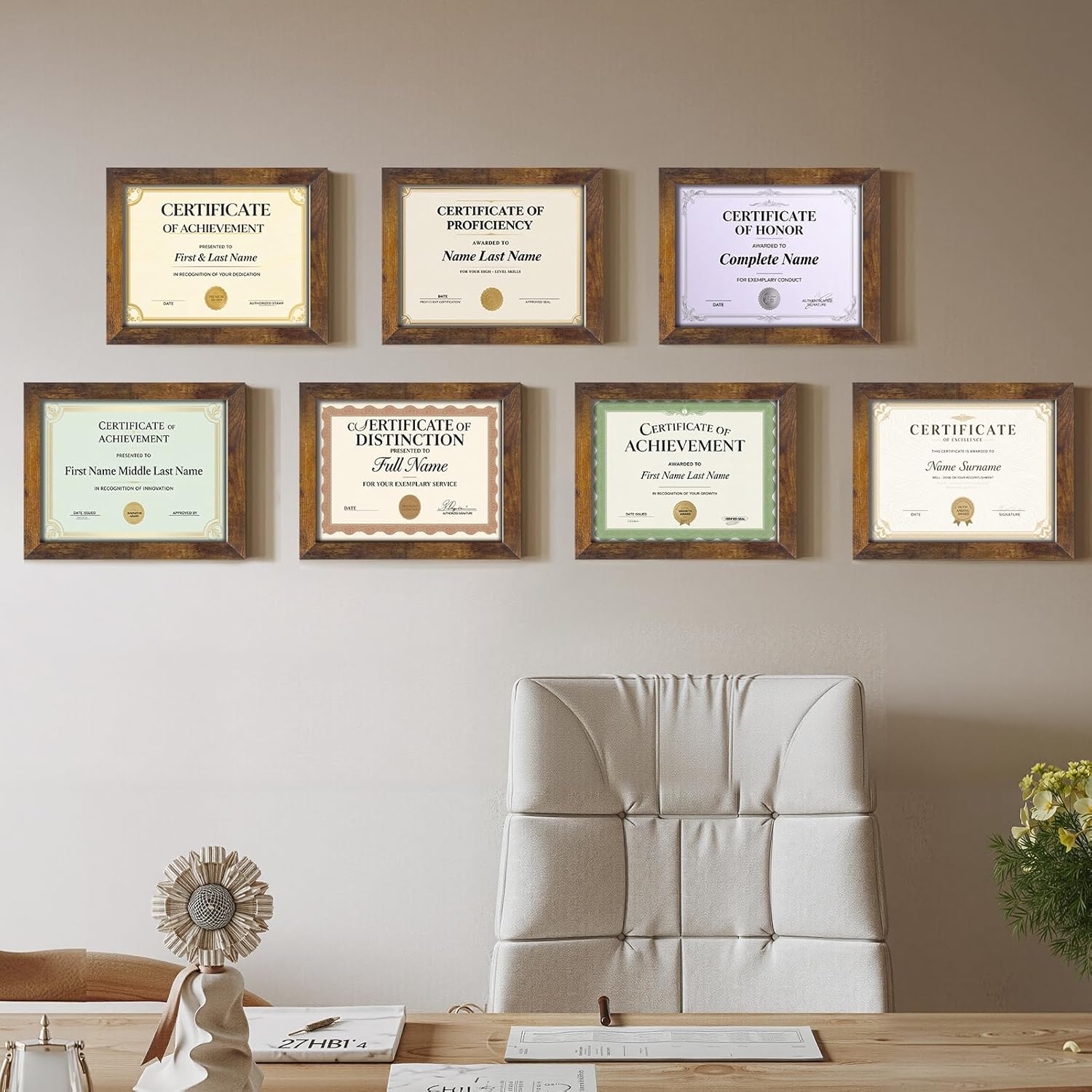 Certifications wall at S B Day Care Dental Clinic